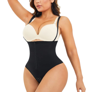 Zippered double tummy-control briefs with hip lift and open crotch